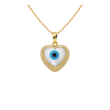 14K Gold Evil Eye Heart Pendant