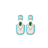 0.71ct Emerald Turquoise Diamond Mother of Pearl 18K Gold Statement Earrings