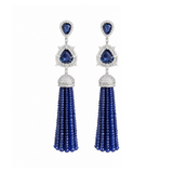132.72ct Blue Sapphire Diamond 14K Gold Tassel Earrings