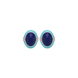18.45ct Diamond Turquoise Lapi Lazuli 14K Gold Carved Enamel Earrings