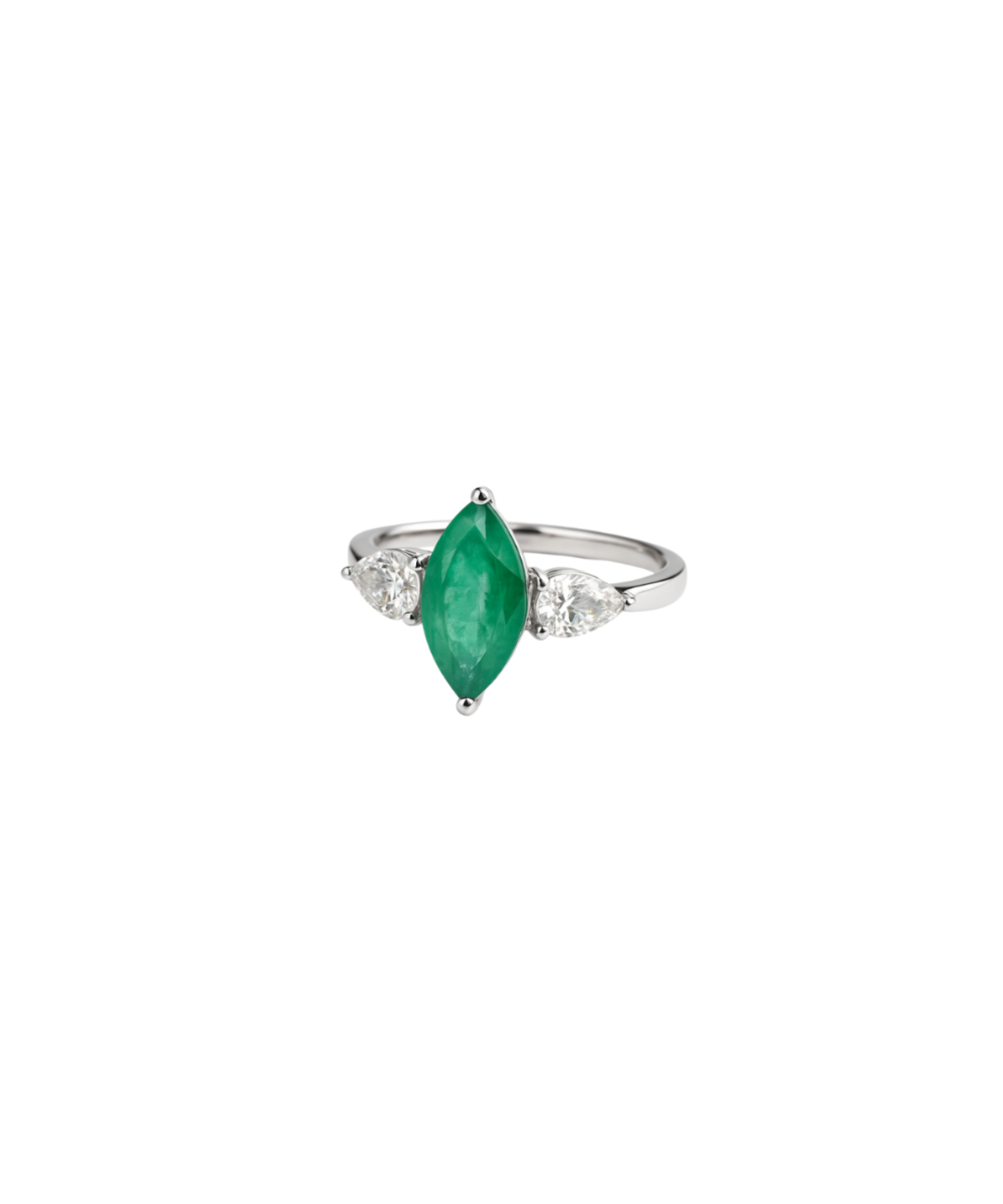 1.79ct Diamond Emerald 18K Gold Marquise Ring