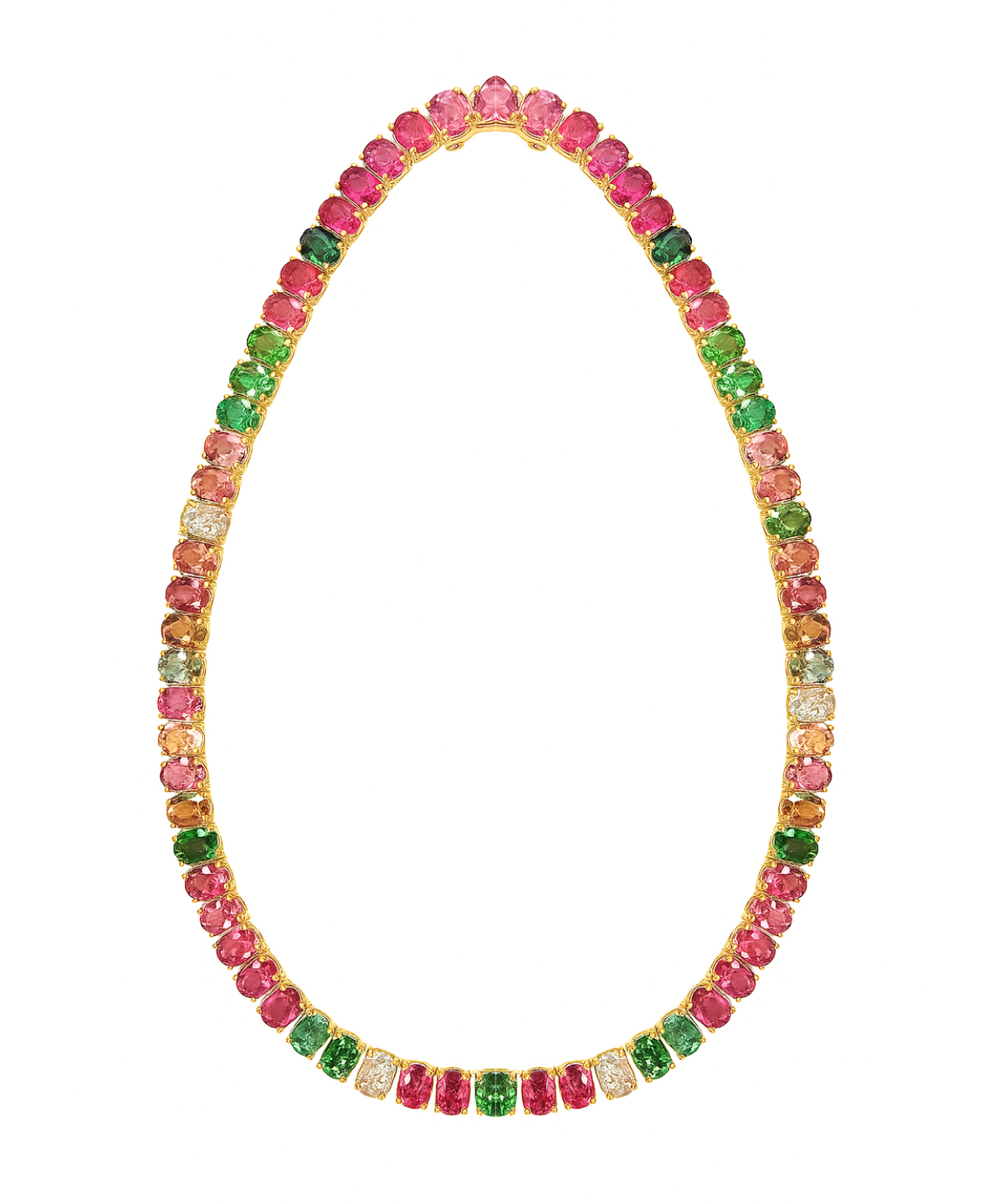 Tourmaline Diamond 14K Gold Tennis Necklace