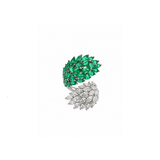 6.70ct Diamond Emerald 18K Gold Cluster Leaf Bypass Ring