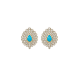 3.62ct Diamond Turquoise 18K Gold Hoop Earrings