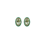 12.93ct Green Amethyst Diamond Malachite 18K Gold Oval Stud Earrings