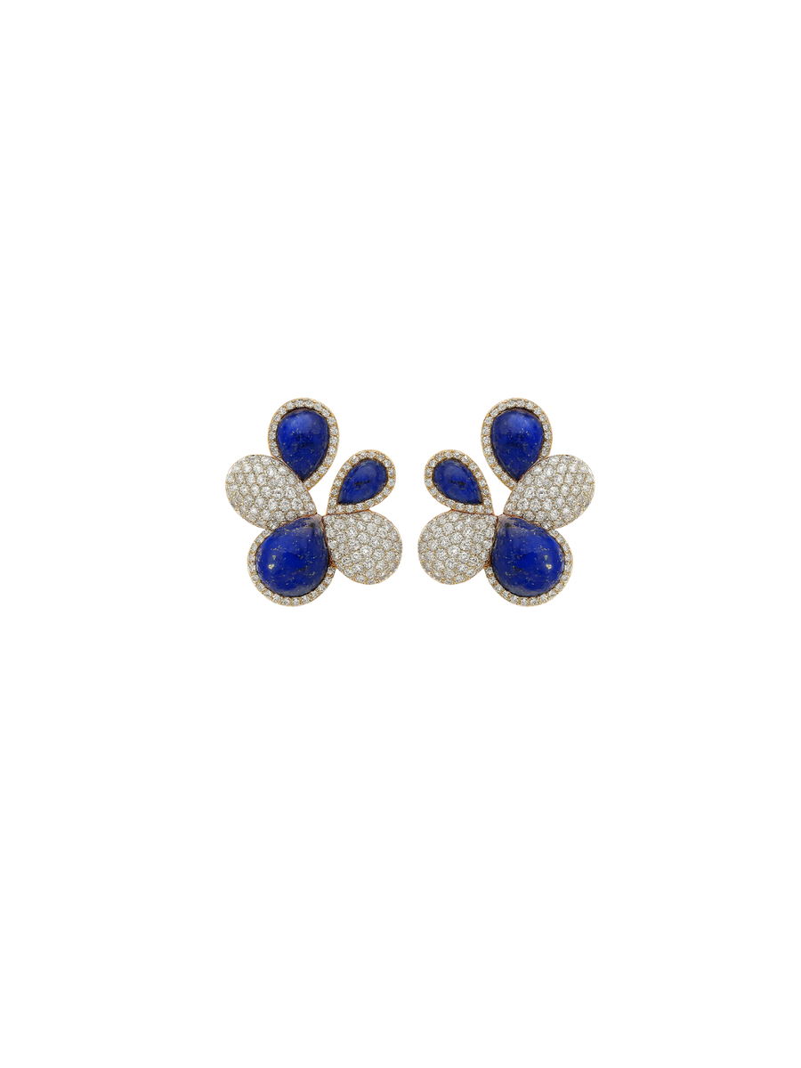 7.54ct Diamond Lapis Lazuli 14K Gold Pave Cluster Earrings
