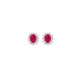 2.30ct Diamond Ruby 18K Gold Halo Stud Earrings
