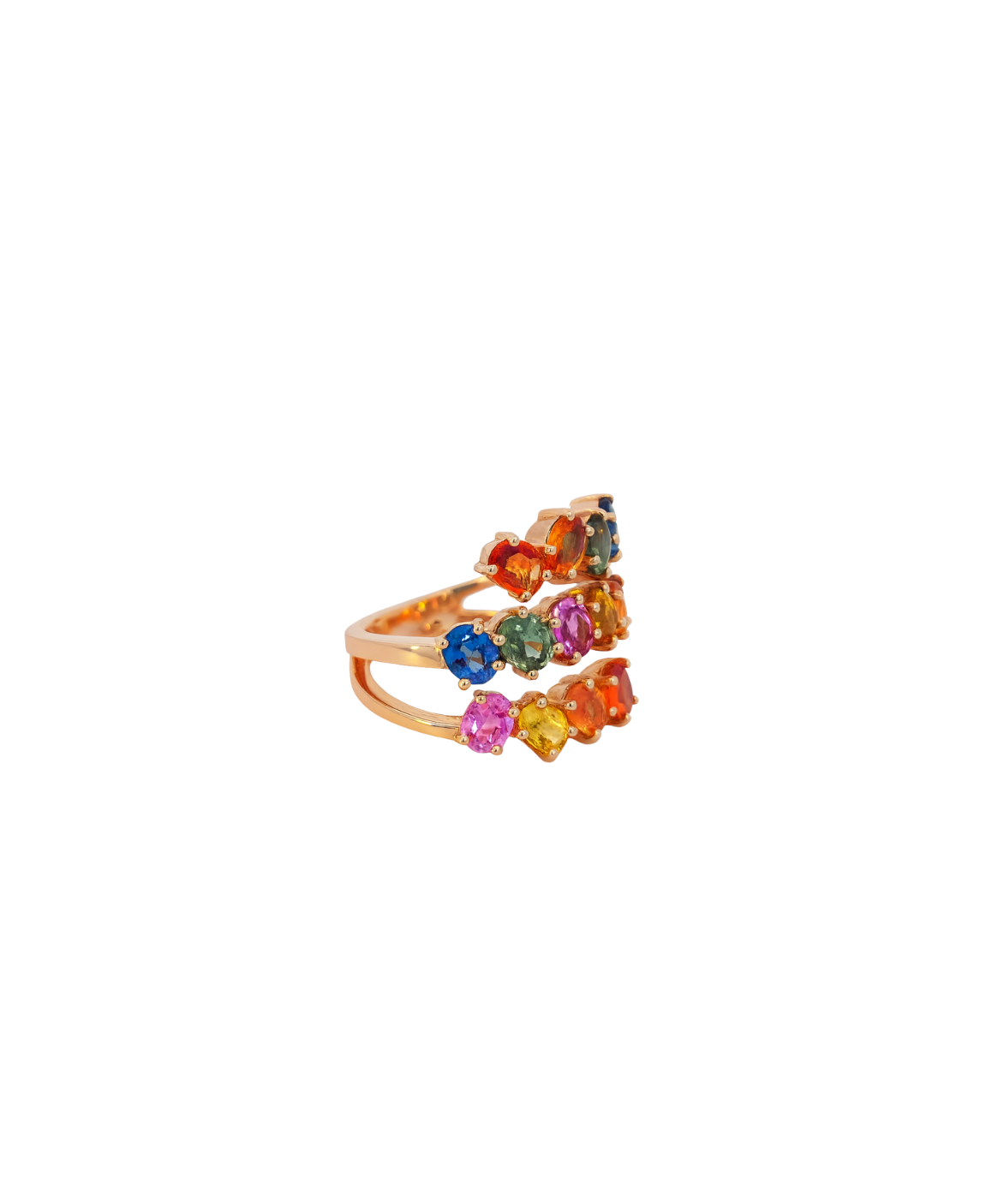 4.03ct Multi Sapphire 18K Gold Multi Row Ring