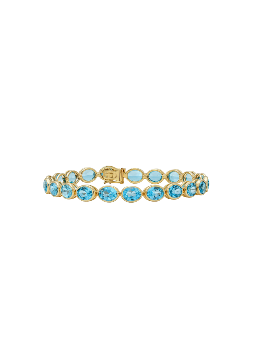 19.38ct Blue Topaz 14K Gold Tennis Bracelet