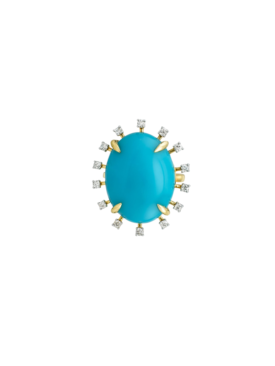 13.33ct Diamond Turquoise 18K Gold Halo Cocktail Ring