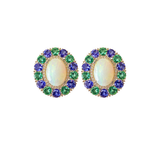 20.36ct Diamond Emerald Opal Tanzanite 18K Gold Halo Statement Earrings