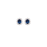 2.60ct Diamond Blue Sapphire 18K Gold Sunburst Halo Stud Earrings