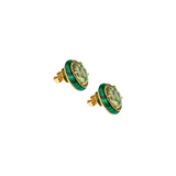 12.93ct Green Amethyst Diamond Malachite 18K Gold Oval Stud Earrings