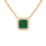 0.49ct Diamond Emerald 14K Gold Bezel Chain Pendant