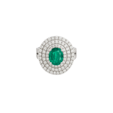 3.22ct Diamond Emerald 18K Gold Cocktail Oval Ring
