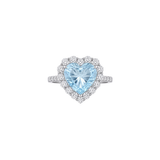 3.27ct Diamond Aquamarine 18K Gold Halo Heart Ring