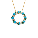 6.81ct Emerald Turquoise Diamond 18K Gold Pendant Necklace