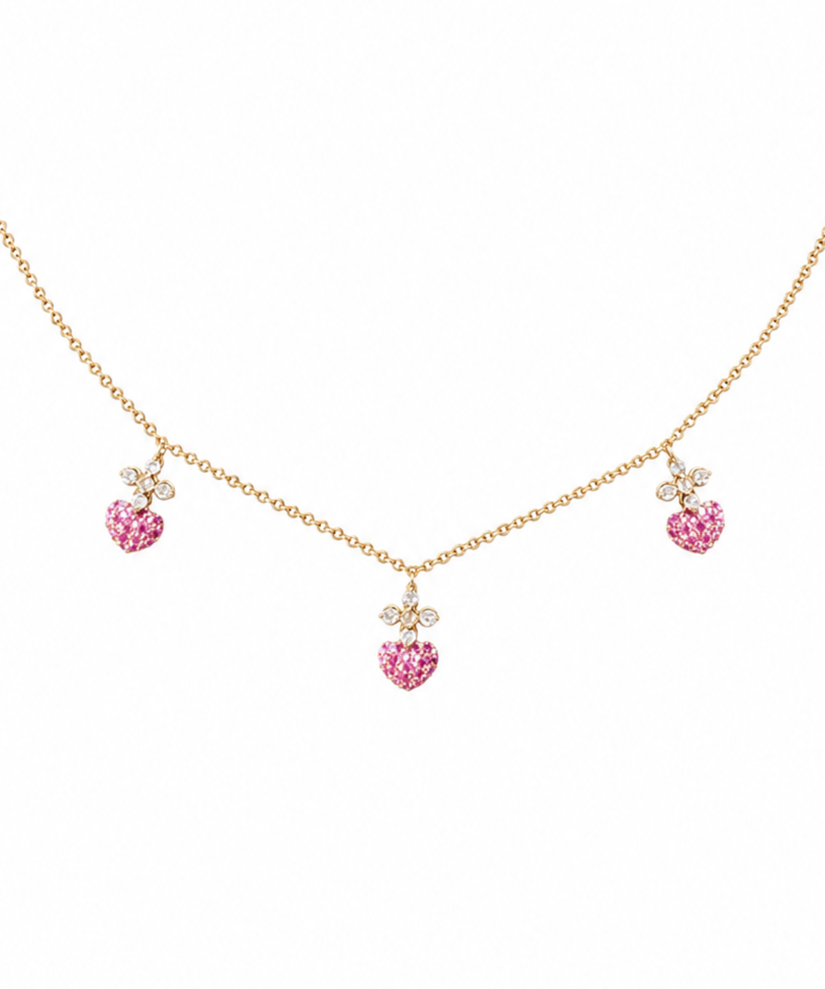 0.90ct Diamond Ruby 18K Gold Sacred Hearts Stationed Necklace
