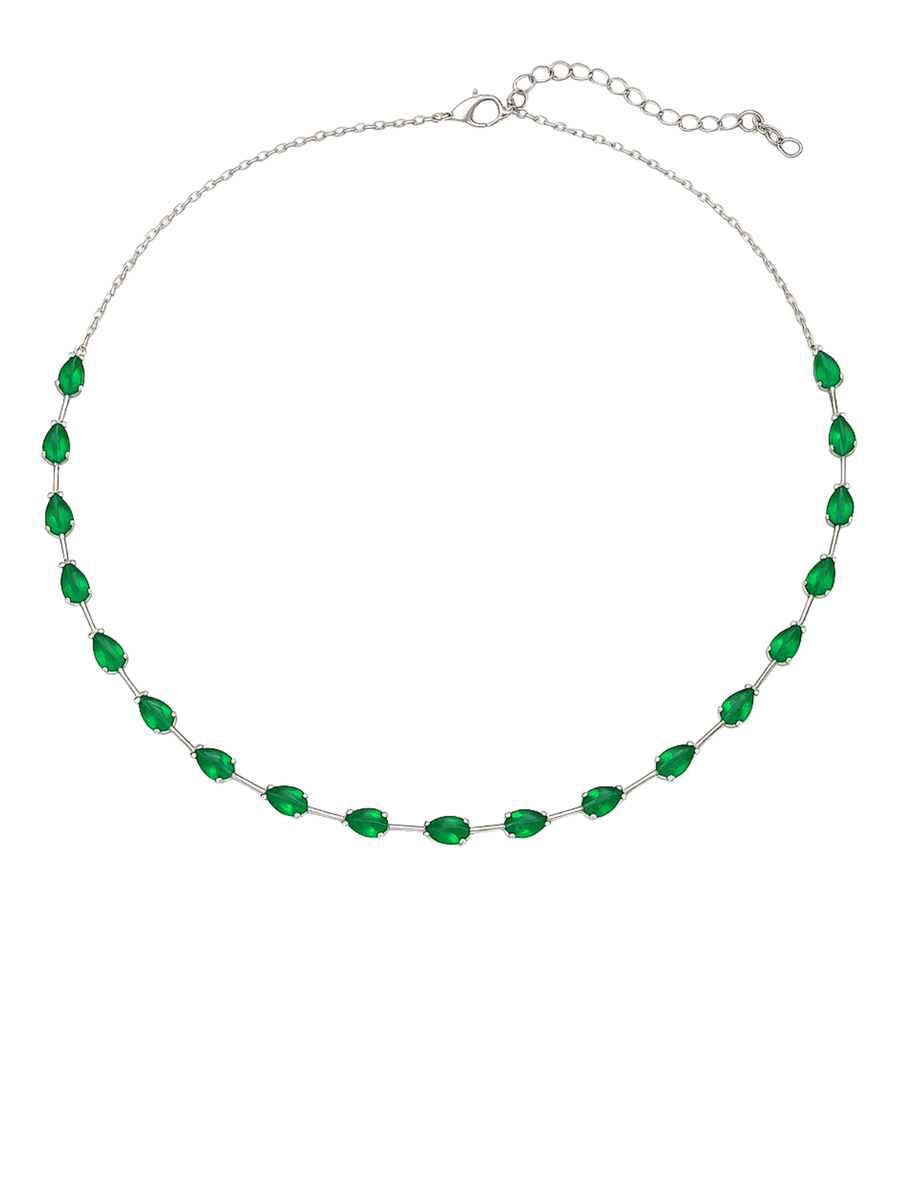 3.68ct Emerald 18K Gold Pear Choker Tennis Necklace
