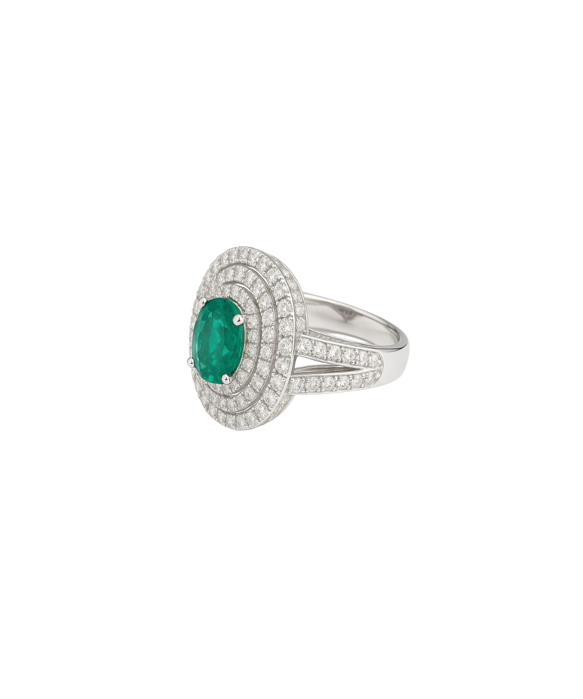 3.22ct Diamond Emerald 18K Gold Cocktail Oval Ring