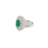 3.22ct Diamond Emerald 18K Gold Cocktail Oval Ring