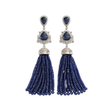 132.72ct Blue Sapphire Diamond 14K Gold Tassel Earrings