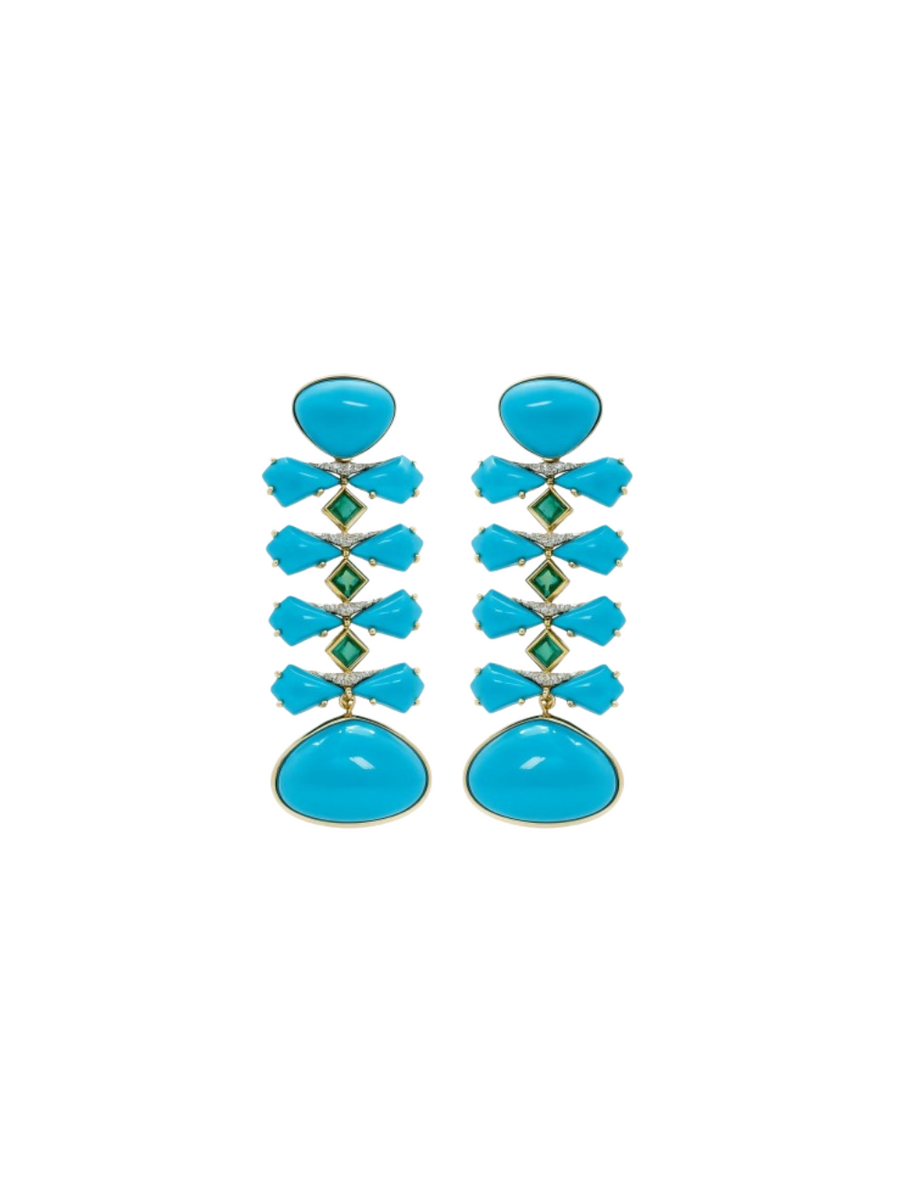 41.73ct Turquoise Diamond 18K Gold Statement Earrings