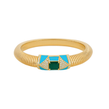 Diamond Emerald 18K Italian Gold Bangle Bracelet