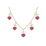 0.90ct Diamond Ruby 18K Gold Sacred Hearts Stationed Necklace
