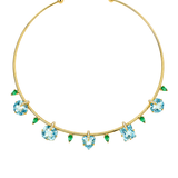 16.72ct Topaz Emerald Diamond 18K Gold Stationed Choker Necklace