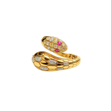 0.67ct Diamond Ruby 18K Gold Snake Bypass Ring