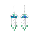 6.62ct Diamond Emerald Opal 18K Gold Statement Chandelier Earrings