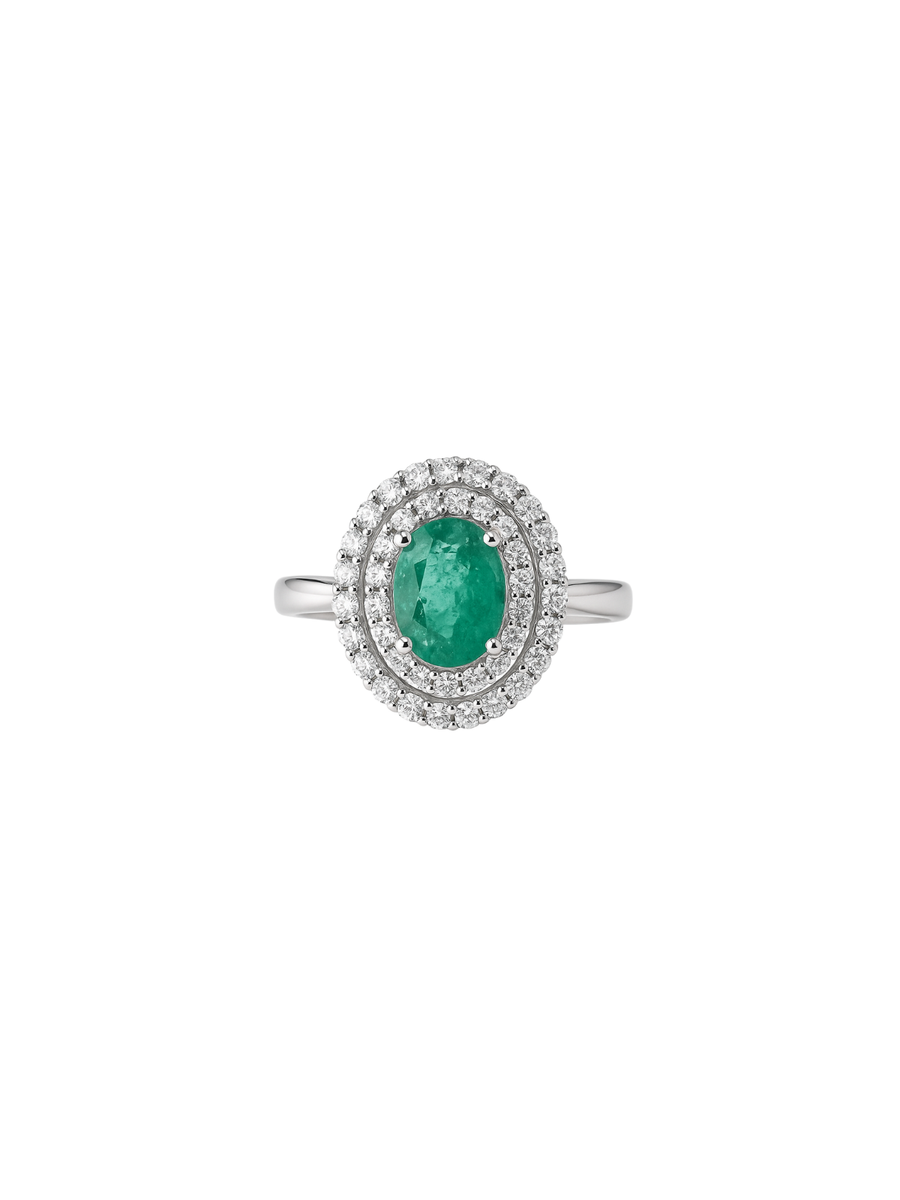 2.05ct Diamond Emerald 18K Gold Oval Ring