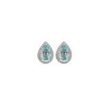 6.16ct Diamond Aquamarine 18K Gold Pear Halo Stud Earrings