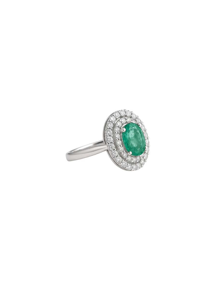 2.05ct Diamond Emerald 18K Gold Oval Ring
