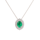 3.78ct Diamond Emerald 18K Gold Halo Pendant Necklace