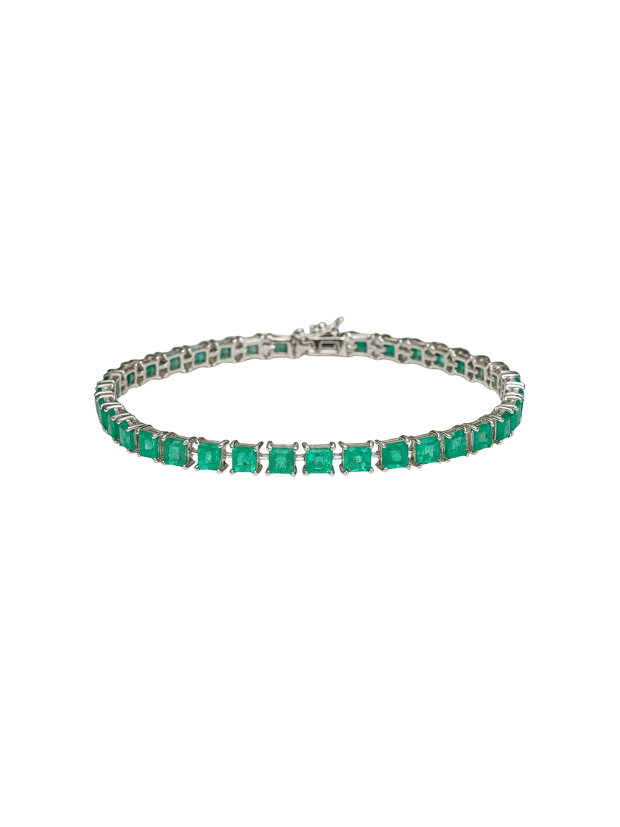 8.30cts Emerald 18K Gold Princess Cut Link Bracelet
