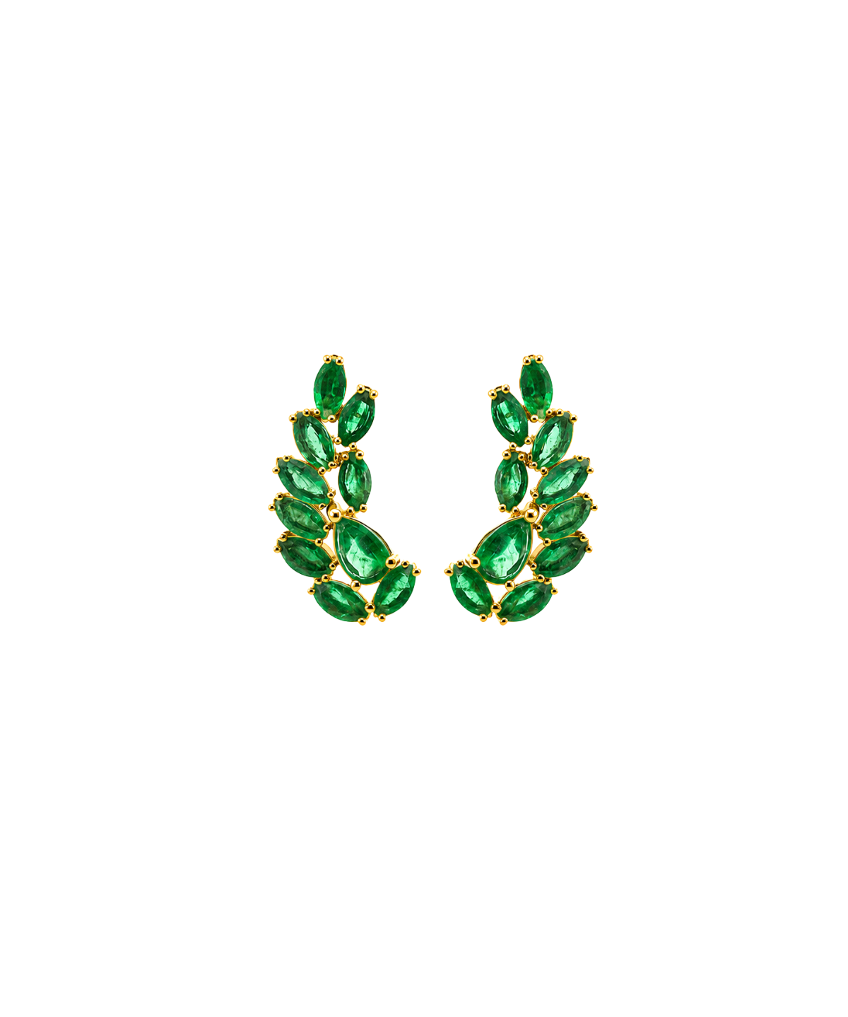 2.71ct Emerald 18K Gold Cluster Climber Earrings