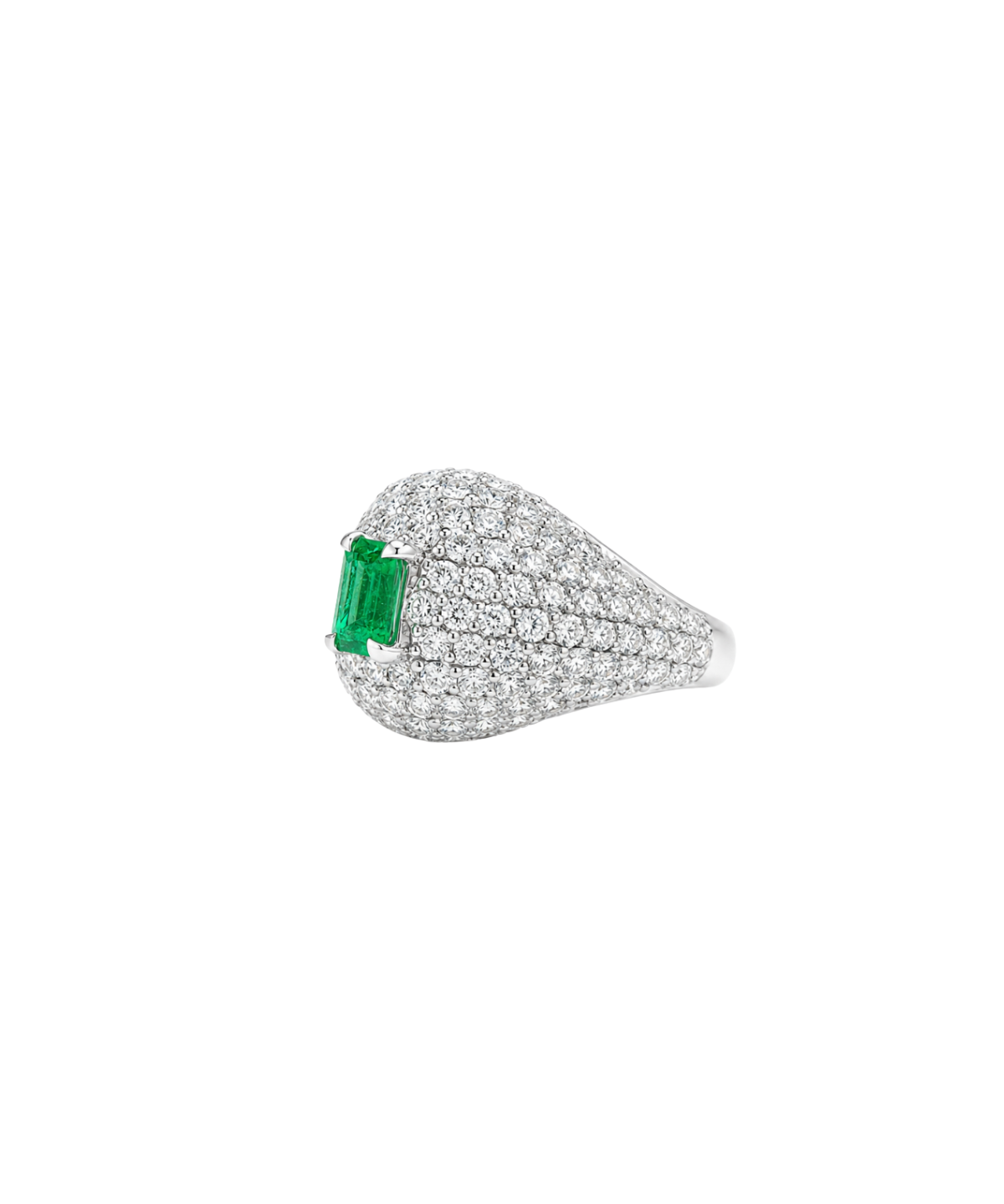 1.91ct Diamond Emerald 18K Gold Pave Ring