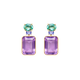 47.98ct Amethyst Apatite Tanzanite 18K Gold Drop Earrings