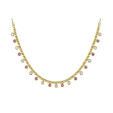 0.94ct Emerald Rubies Pink Sapphire Diamond 14K Gold Floating Necklace