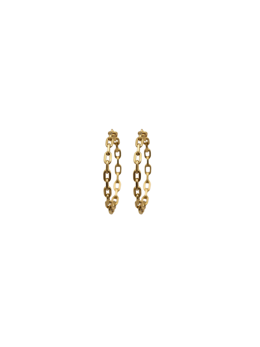 14K Gold Chain Hoop Earrings