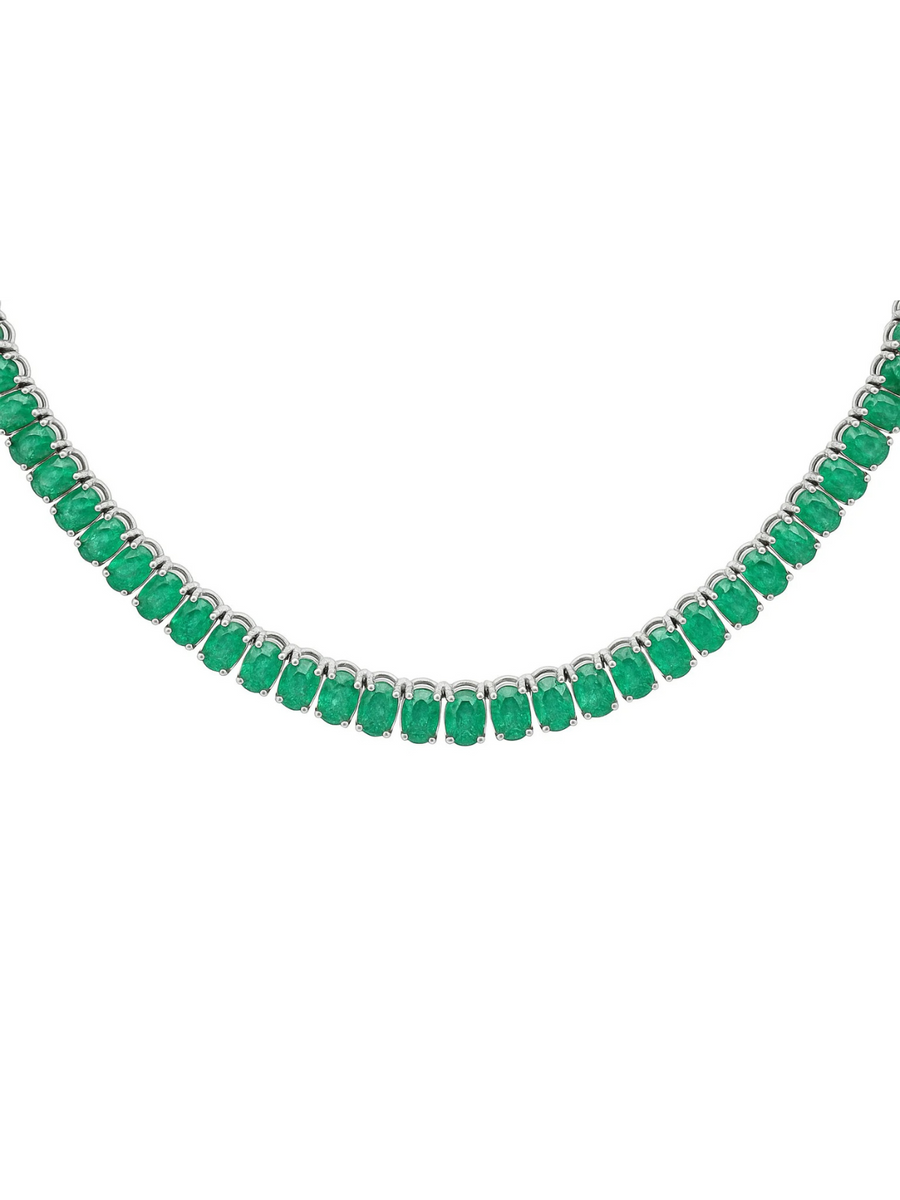 20.60ct Emerald 18K Gold Tennis Necklace