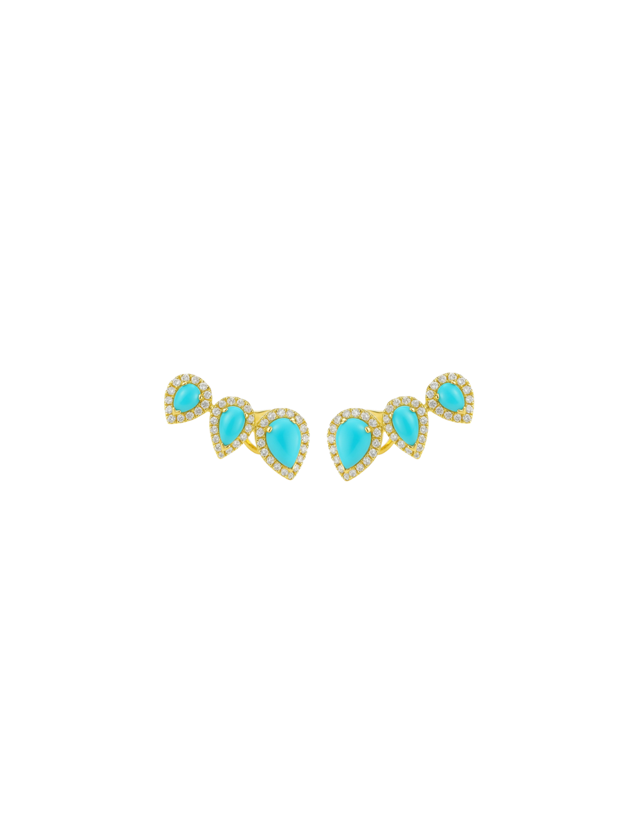 0.44ct Diamond Turquoise 18K Gold Climber Earrings