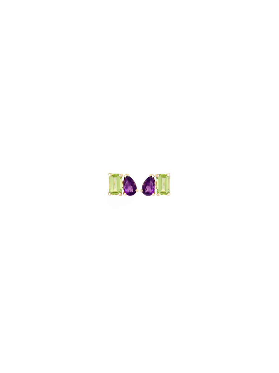 1.1ct Amethyst and Peridot 14K Gold Earrings