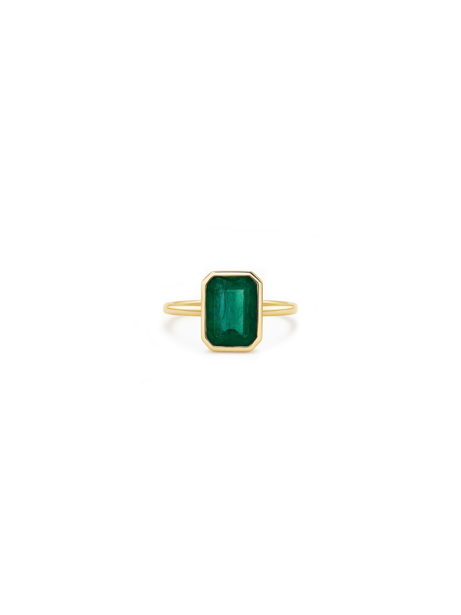 2.66ct Diamond 14K Gold Emerald Bezel Ring