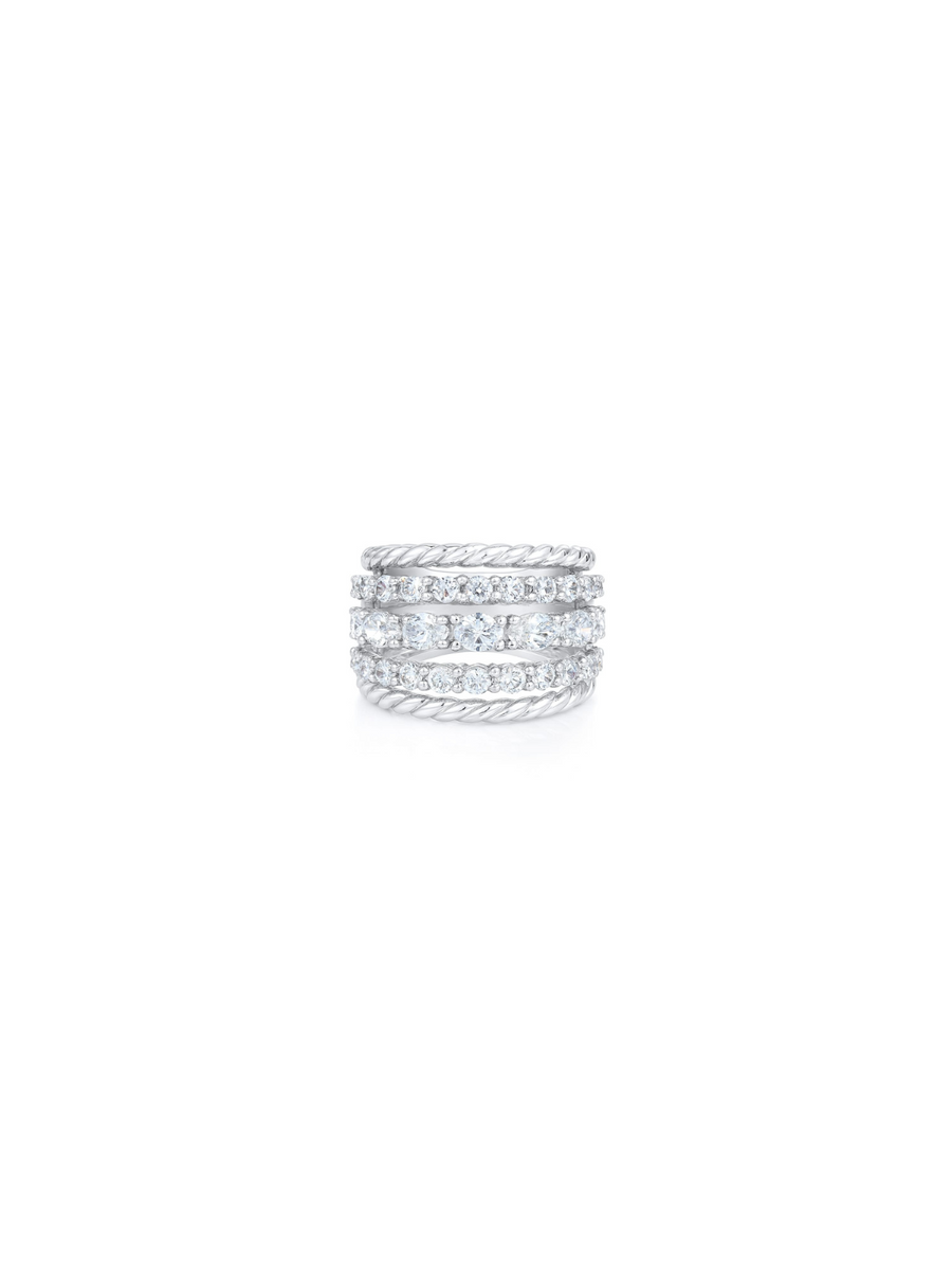2.45ct Diamond 18K Gold Five Row Ring