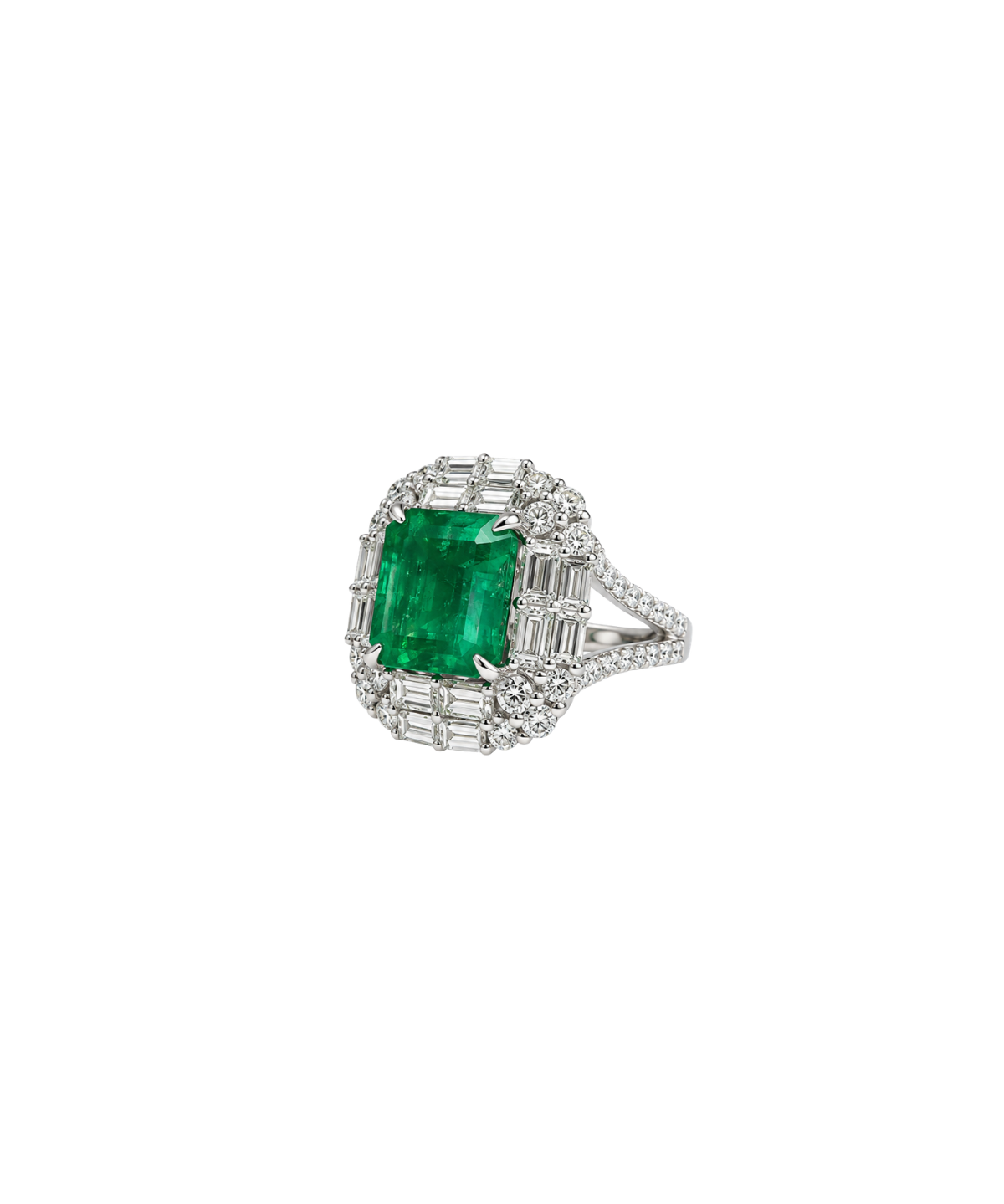 6.82ct Diamond Emerald 18K Gold Halo Cocktail Ring