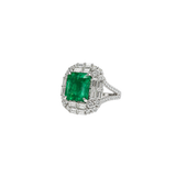 6.82ct Diamond Emerald 18K Gold Halo Cocktail Ring