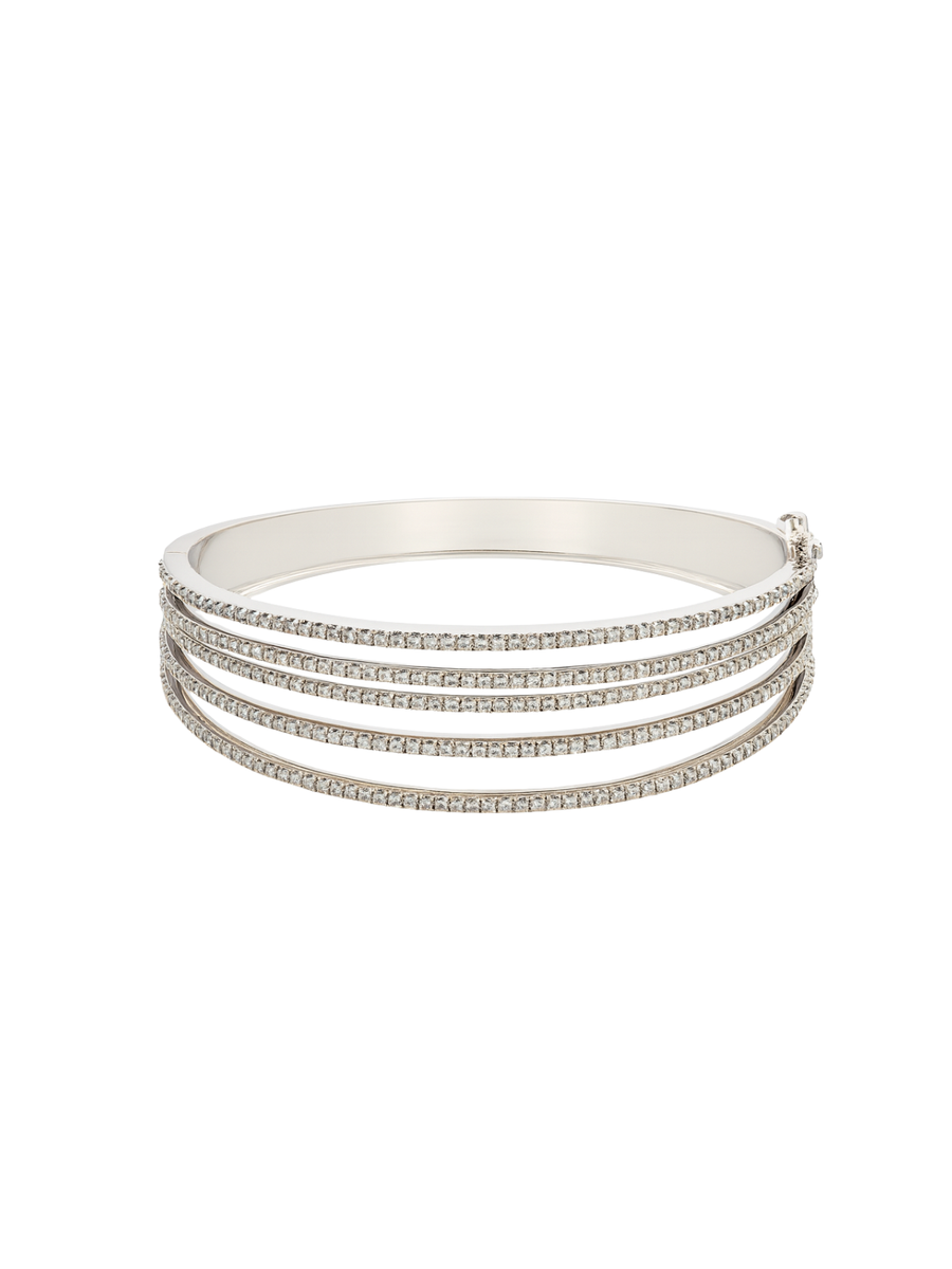 3.90ct Diamond 14K Gold Multi Row Bangle Bracelet